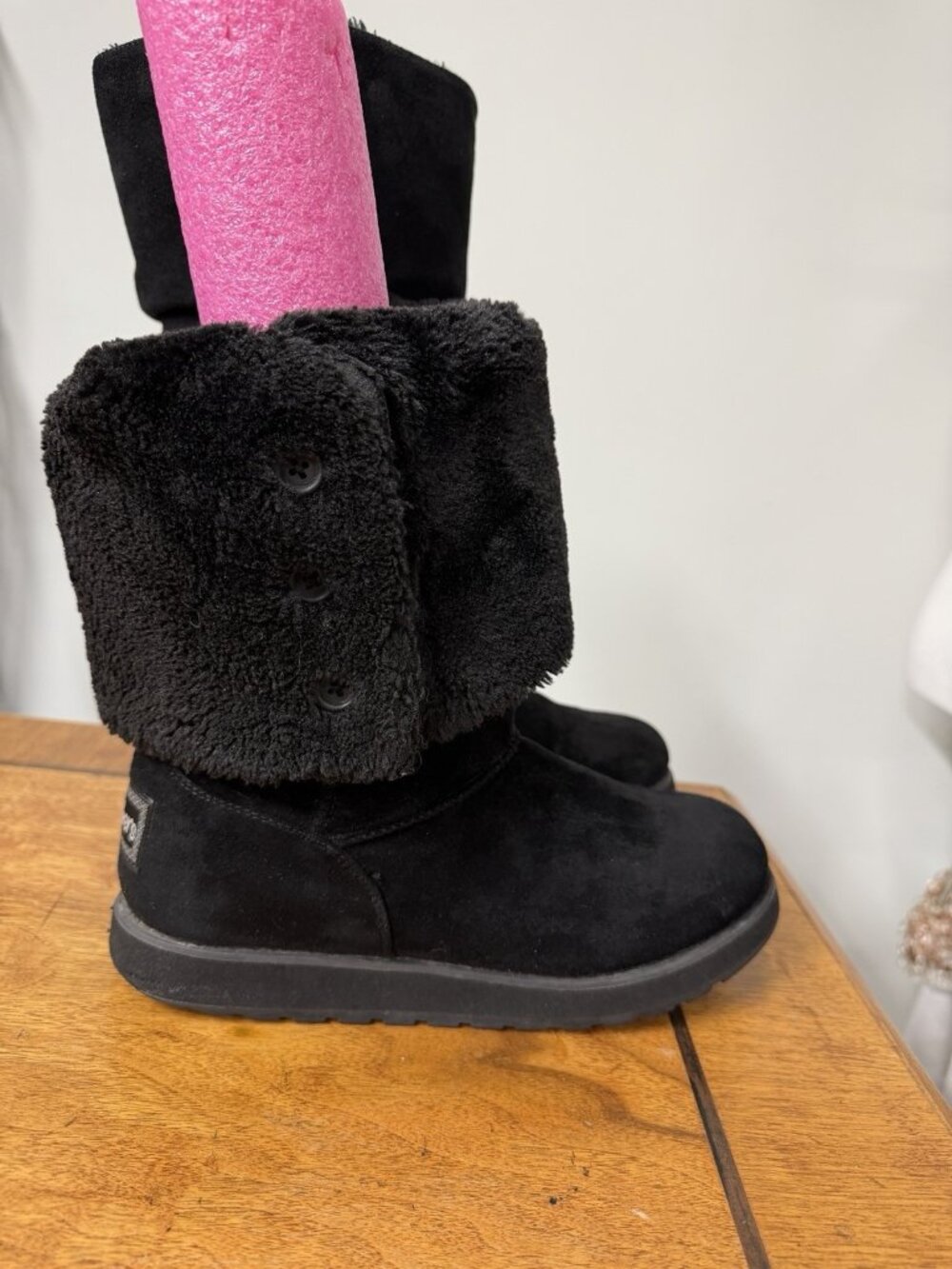 Skechers Women’s 7 Black Slouch Fold Over Button Tall Boots Cushion Lined